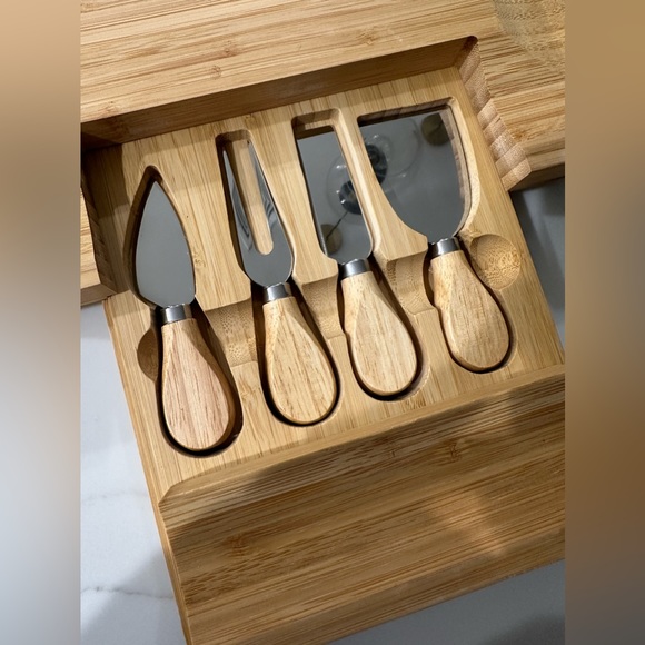 NEW Charcuterie Bamboo Cheese Board Set w/ Stainless Steel Serving Utensils - Picture 7 of 9